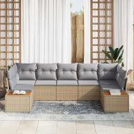 Градински Софа Комплект 7 pcs Бежов и Светло Сив Полиротанг