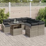 Градински Софа Комплект със съхранение 9 pcs Сив Полиратан