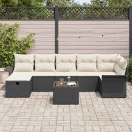 Градински Софа Комплект с възглавница 8 pcs Черно Полиратан