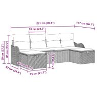 Градински Софа Комплект с възглавница 6 pcs Черно Полиратан