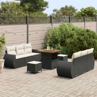 Градински Софа Комплект с възглавница 9 pcs Черно полиратан