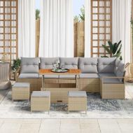 Градински Софа Комплект с възглавница 10 pcs Бежово Полиратан