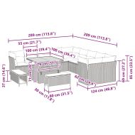 Градински Софа Комплект с възглавница 13 pcs Сив полиратан