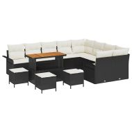 Градински Софа Комплект с възглавница 13 pcs Черен и кремав