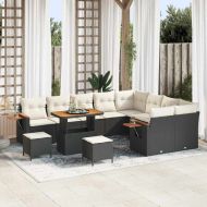 Градински Софа Комплект 13 pcs Черен и кремав полиратан