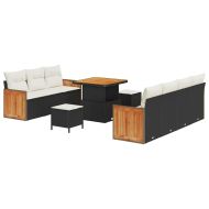 Градински Софа Комплект 13 pcs Черен и кремав полиратан