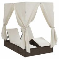 Двойно шезлонг С завеси Топло бяло 205 x 129 x 200 см полиратан