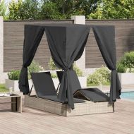 Двойно шезлонг С завеси Светлосиво 205 x 129 x 200 см полиратан