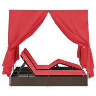 Двойно шезлонг С завеси Червено 205 x 129 x 200 см полиратан