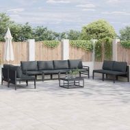 Градински Софа Комплект с възглавница 8 pcs Черно Стомана