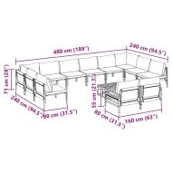Градински Софа Комплект с възглавница 13 pcs Черно Стомана