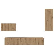 Стенен ТВ шкаф Монтиране на стена 4 pcs Дъб Инженерно дърво