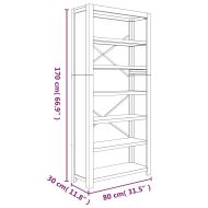 Библиотека с 6 рафта, 80x30x170 см, акациево дърво масив