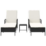 Шезлонг 3 pcs Черно и кремаво бяло 55 x 200 x 92 см полиратан
