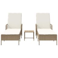 Шезлонг с възглавница 3 pcs Бежов и кремаво бял полиратан