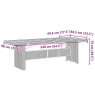 Градинска маса със стъклен плот сива 240x90x75 см полиратан