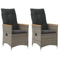 Накланящи градински столове с възглавници 2 бр, полиратан, сиви