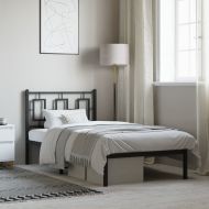 Метална рамка за легло с горна табла, черна, 90x190 см