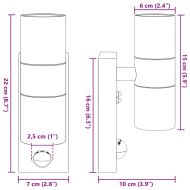 Външна стенна лампа 2 pcs Сребрист 7 x 10 x 22 см