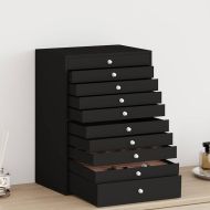 Кутия за бижута 10-слойна с държачи за часовници, черна, 29x20,5x40,5 см