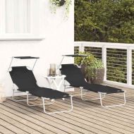 Шезлонг 2 pcs Черно 58 x 188 x 77см Полиестер