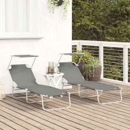 Шезлонг 2 pcs Сив 58 x 188 x 77см Полиестер