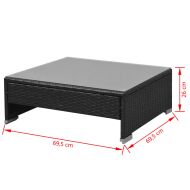 Градински комплект с навес, 7 части, черен полиратан