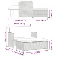 Градински комплект с възглавници, 2 части, полиратан, сив