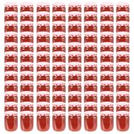 Стъклени буркани за сладко с бяло-червени капачки 96 бр 230 мл