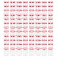 Стъклени буркани за сладко с бяло-червени капачки 96 бр 230 мл