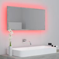 LED огледало за баня, бетонно сиво, 90x8,5x37 см, акрил