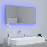 LED огледало за баня, бетонно сиво, 90x8,5x37 см, акрил