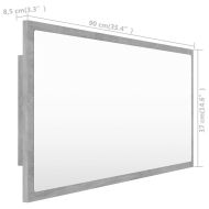 LED огледало за баня, бетонно сиво, 90x8,5x37 см, акрил
