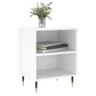 Нощно шкафче бял гланц 40x30x50 см инженерно дърво