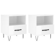 Нощни шкафчета, 2 бр, бял гланц, 40x35x47,5 см, инженерно дърво