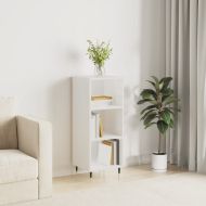 Сайдборд, бял гланц, 34,5x32,5x90 см, инженерно дърво