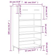 Шкаф за обувки, бетонно сив, 60x35x105 см, инженерно дърво