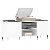 Шкаф за грамофонни плочи бял гланц 121x38x48 см инженерно дърво