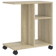 Странична маса с колела дъб сонома 50x30x55 см инженерно дърво