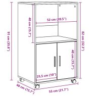 Подвижен шкаф, дъб сонома, 55x40x91 см, инженерно дърво