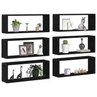 Стени за рафтове с рафт 6 pcs Черния дъб 60 x 15 x 23 cm