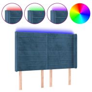 LED горна табла за легло, тъмносиня, 147x16x118/128 см, кадифе