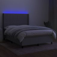 Боксспринг легло с матрак и LED, светлосиво, 140x200 см, плат