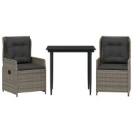 Градински трапезен комплект 3 части с възглавници сив полиратан