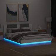 Рамка за легло с горна табла и LED светлина, бяла, 200x200 см
