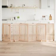 Кучешка порта с врата, сгъваема, 6 панела, 300 см, тополово дърво