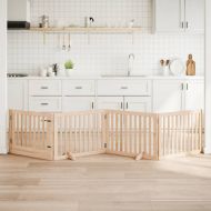 Кучешка порта с врата, сгъваема, 4 панела, 320 см, тополово дърво