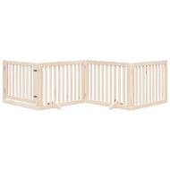 Кучешка порта с врата, сгъваема, 4 панела, 320 см, тополово дърво