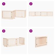 Кучешка порта с врата, сгъваема, 4 панела, 320 см, тополово дърво