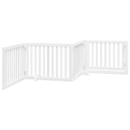 Сгъваема преграда за кучета с врата 4 панела бял 320 см топола